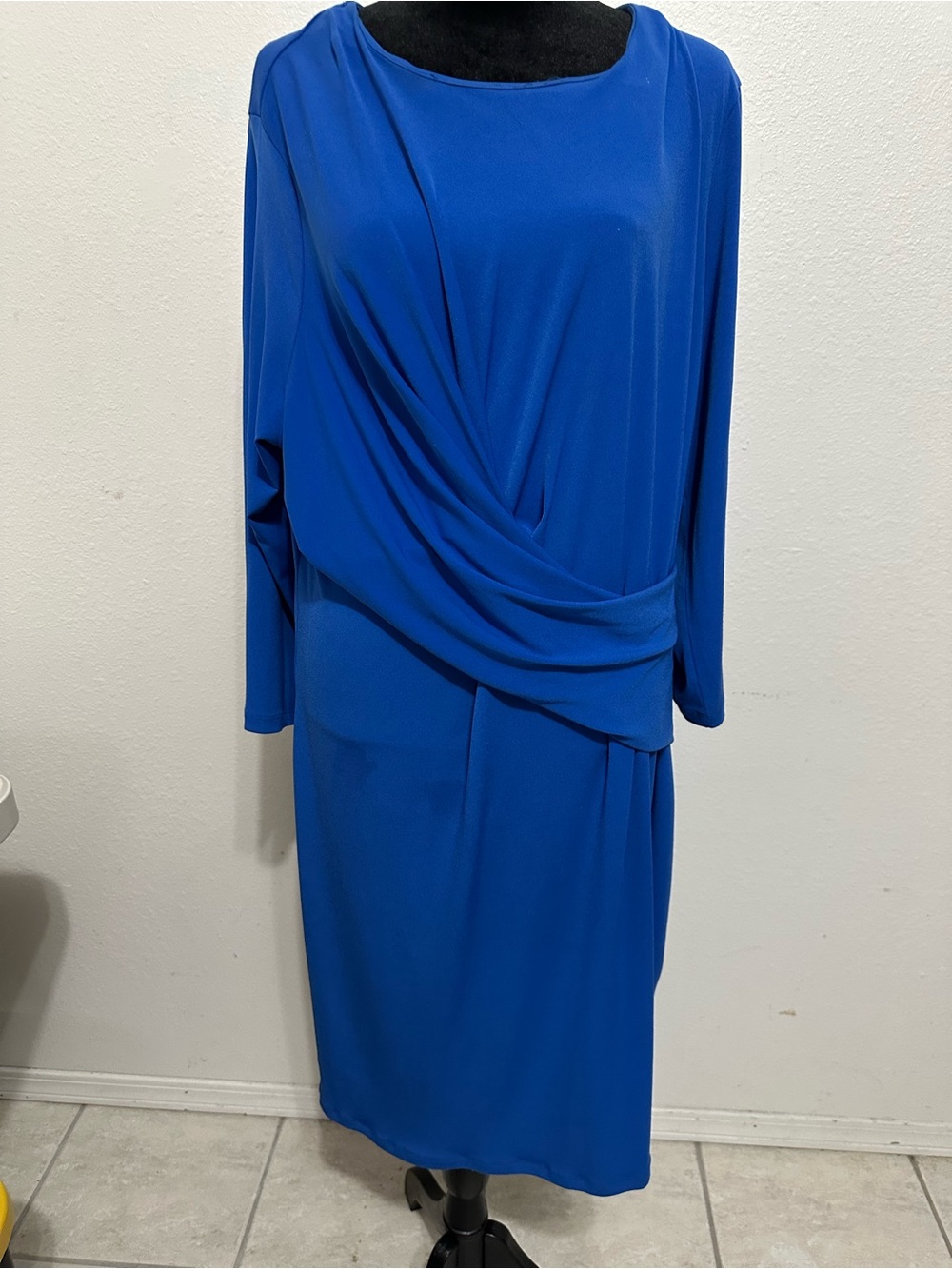 Michael Kors Royal Blue Draped Long-Sleeve Midi Dress